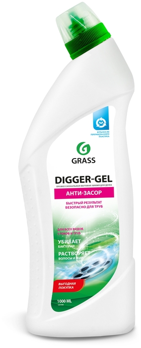 Grass Средство щелочное для прочистки канализационных труб DIGGER-GEL, 1 л.
